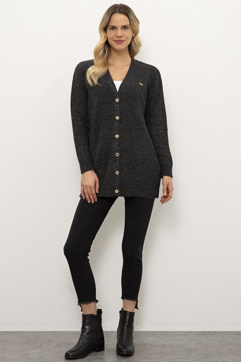 Kadın Antrasit Melanj Triko Hırka - 50225307020