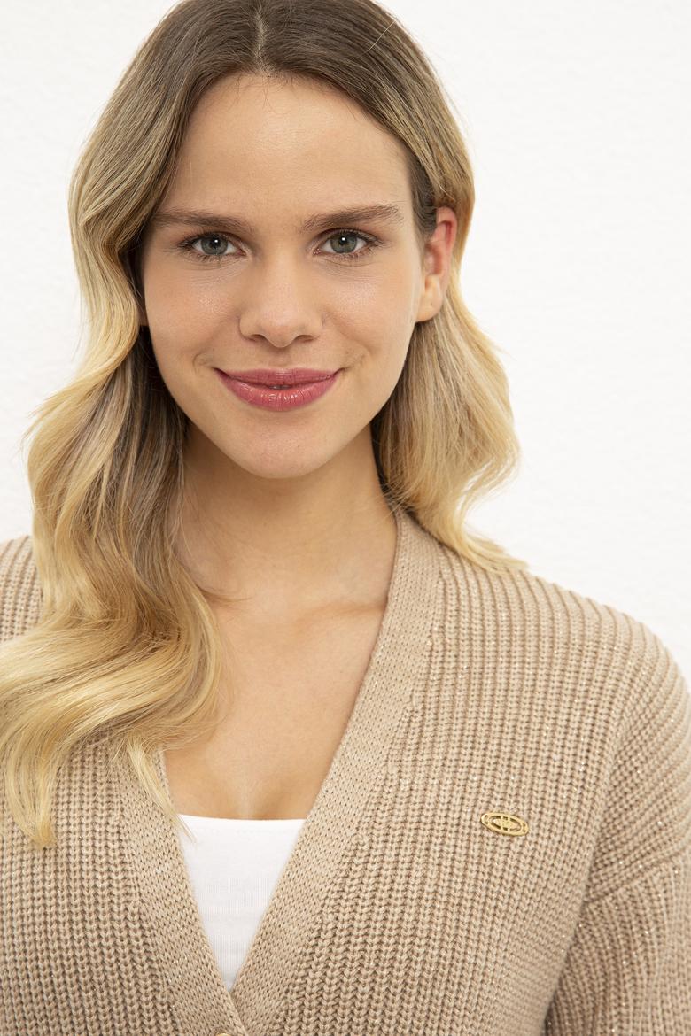 Kadın Bej Melanj Triko Hırka - 50225307003