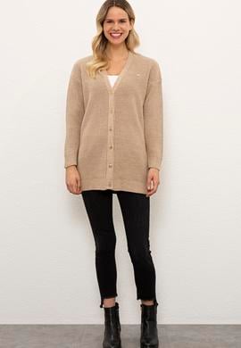 Kadın Bej Melanj Triko Hırka - 50225307003