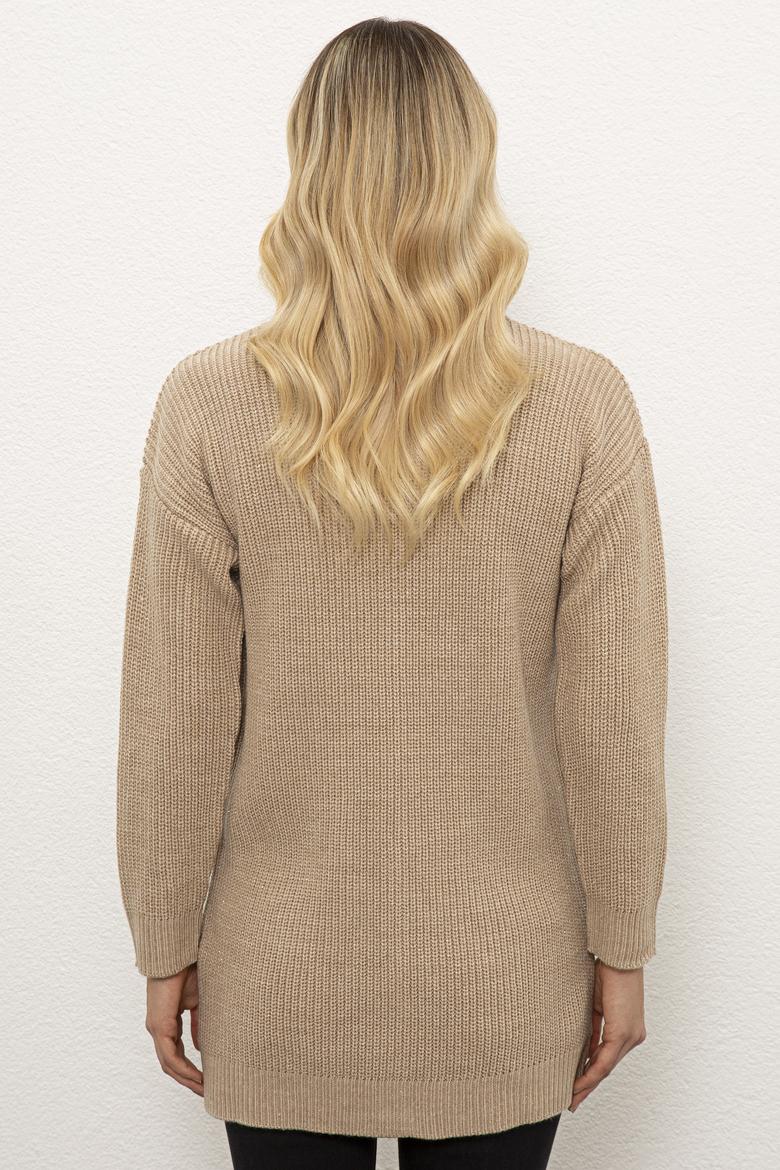 Kadın Bej Melanj Triko Hırka - 50225307003