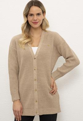 Kadın Bej Melanj Triko Hırka - 50225307003