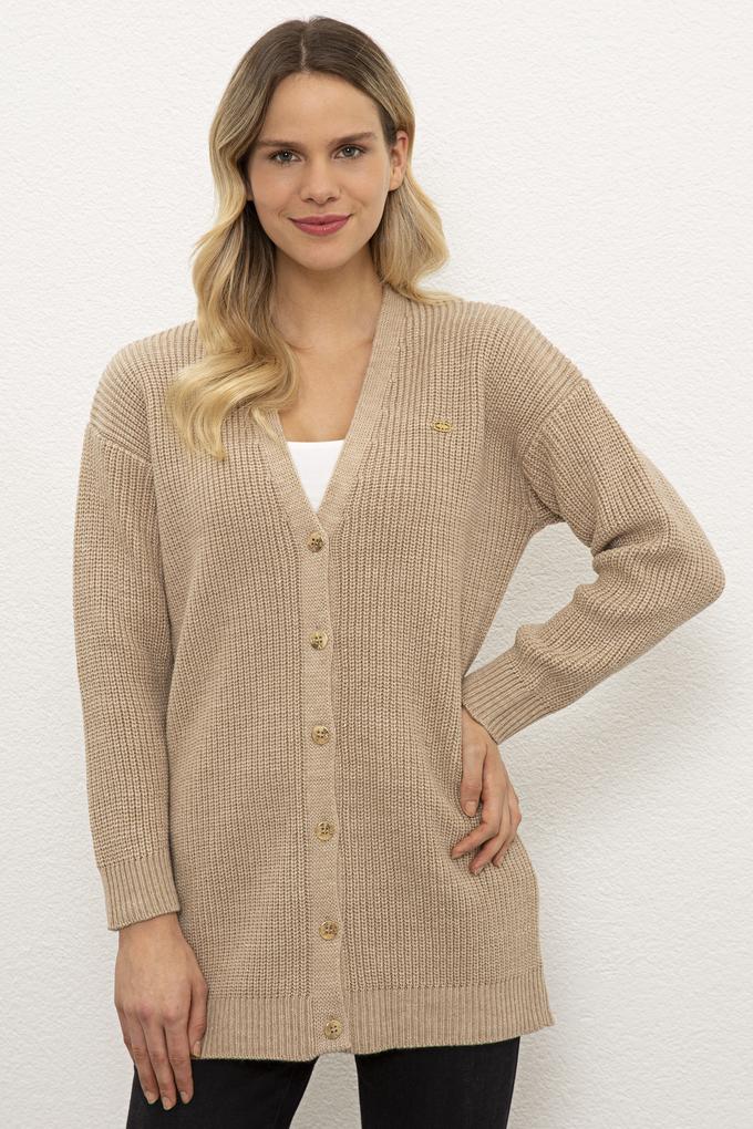 Kadın Bej Melanj Triko Hırka