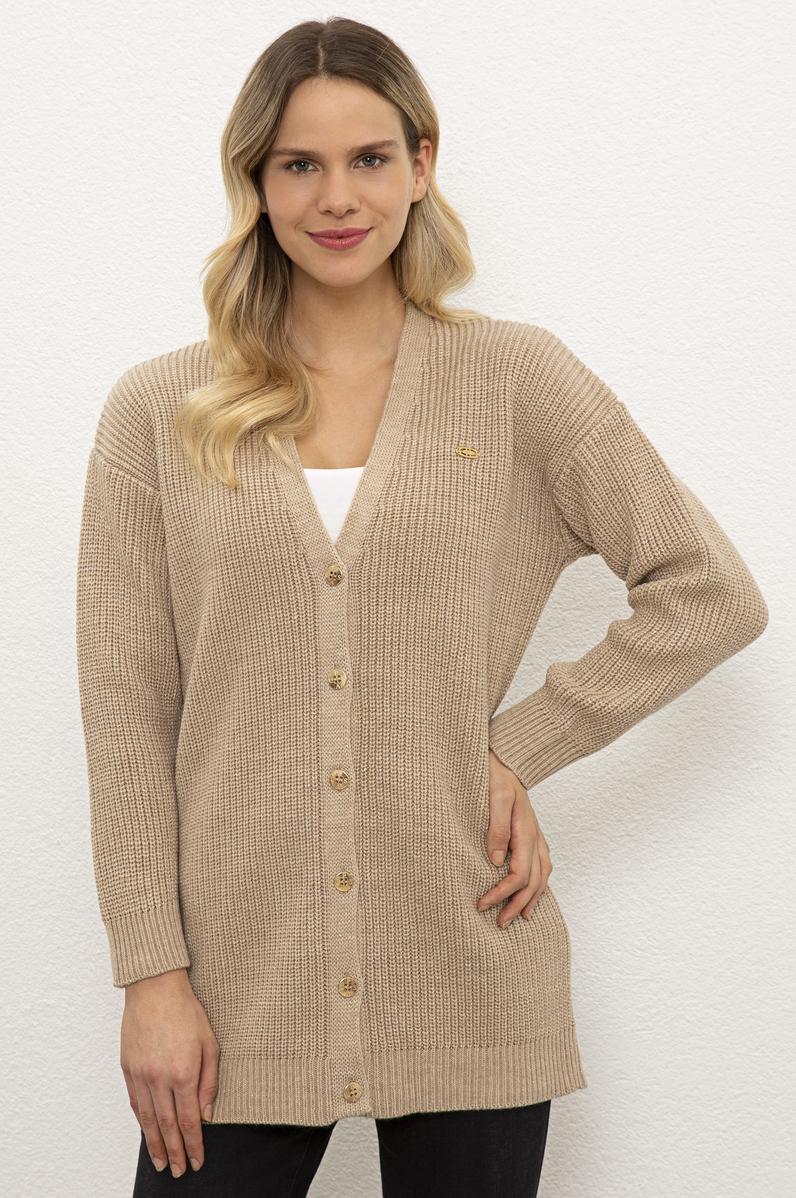 Kadın Bej Melanj Triko Hırka