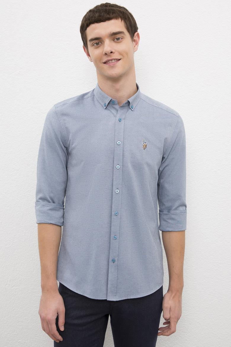 Erkek Mavi Gömlek Uzunkol