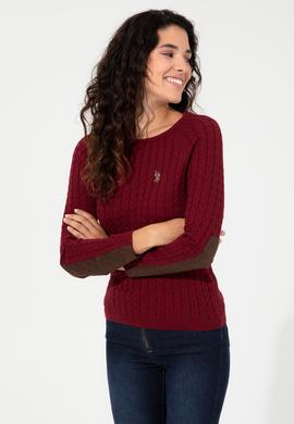 Kadın Bordo Basic Kazak - 50255659006