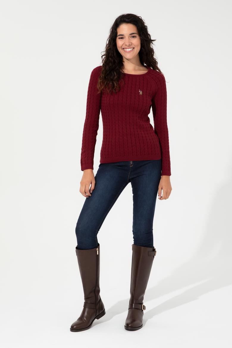 Kadın Bordo Basic Kazak - 50255659006