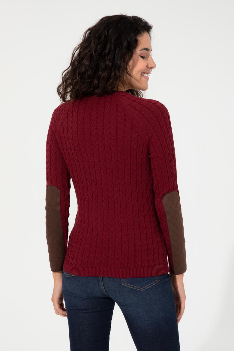 Kadın Bordo Basic Kazak - 50255659006