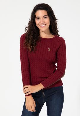 Kadın Bordo Basic Kazak - 50255659006