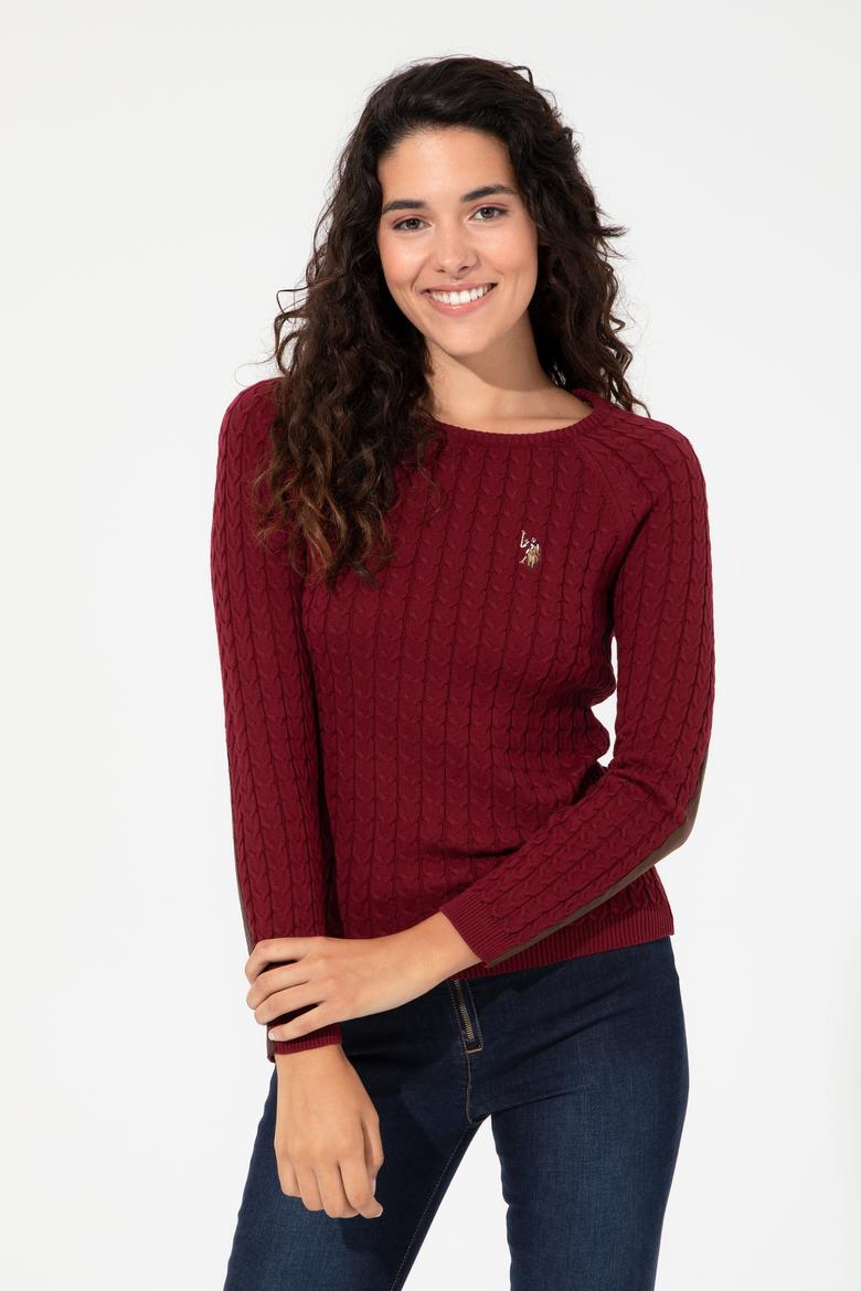 Kadın Bordo Basic Kazak - 50255659006