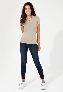 Kadın Haki Basic Polo Yaka Tişört - 50246287022