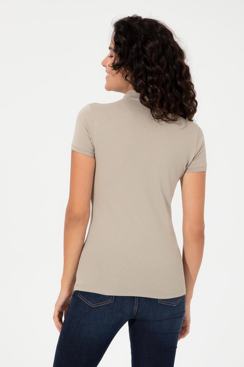 Kadın Haki Basic Polo Yaka Tişört - 50246287022