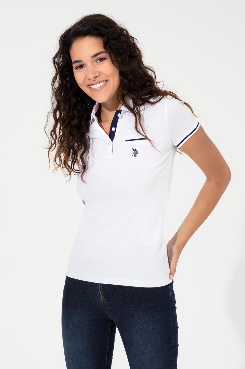 Kadın Beyaz Polo Yaka Tişört