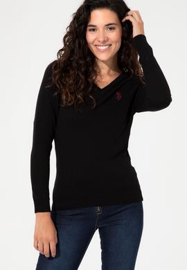 Kadın Siyah V Yaka Basic Kazak - 50251903013