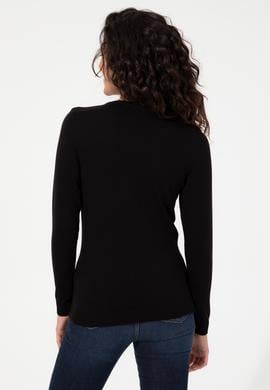 Kadın Siyah V Yaka Basic Kazak - 50251903013