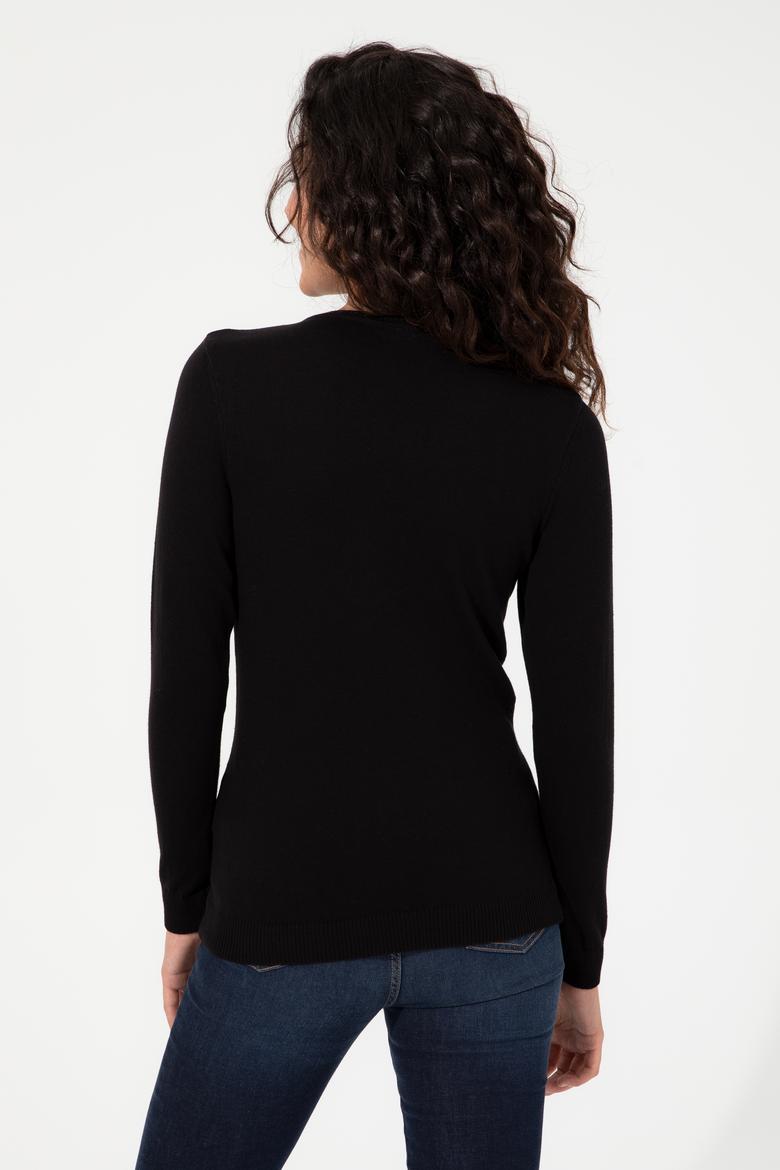 Kadın Siyah V Yaka Basic Kazak - 50251903013