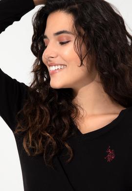 Kadın Siyah V Yaka Basic Kazak - 50251903013