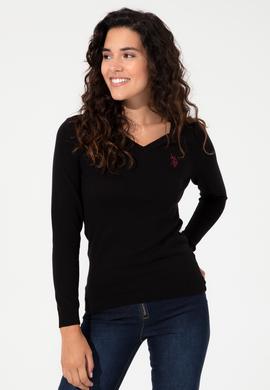 Kadın Siyah V Yaka Basic Kazak - 50251903013