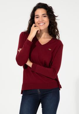 Kadın Bordo Basic V Yaka Kazak - 50251912005