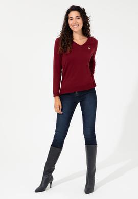 Kadın Bordo Basic V Yaka Kazak - 50251912005