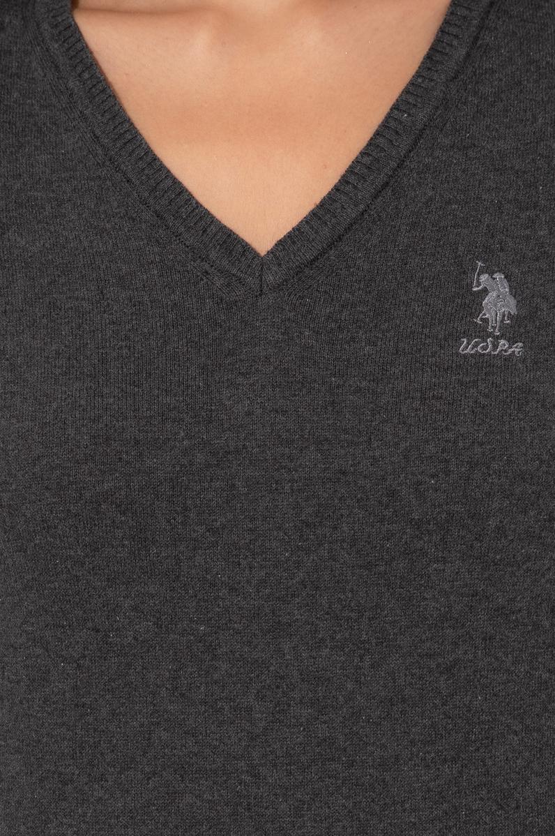 Kadın Antrasit Melanj V Yaka Basic Kazak