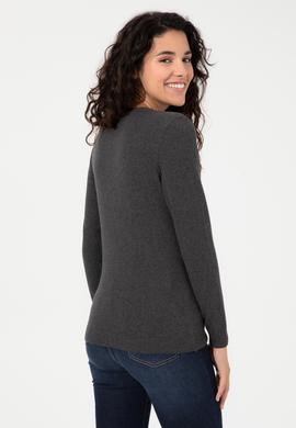 Kadın Antrasit Melanj V Yaka Basic Kazak - 50251913033