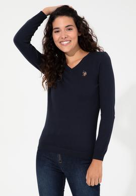 Kadın Lacivert Basic V Yaka Kazak - 50255648014