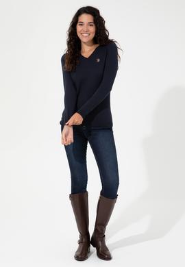 Kadın Lacivert Basic V Yaka Kazak - 50255648014