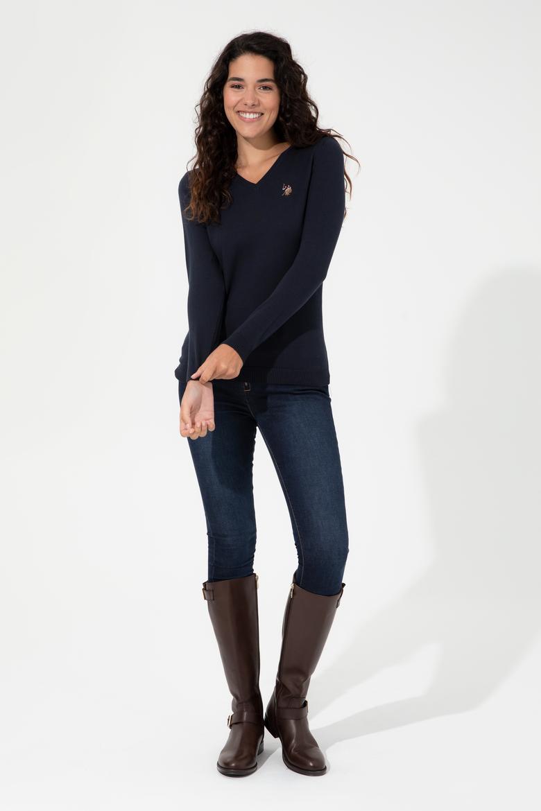 Kadın Lacivert Basic V Yaka Kazak - 50255648014