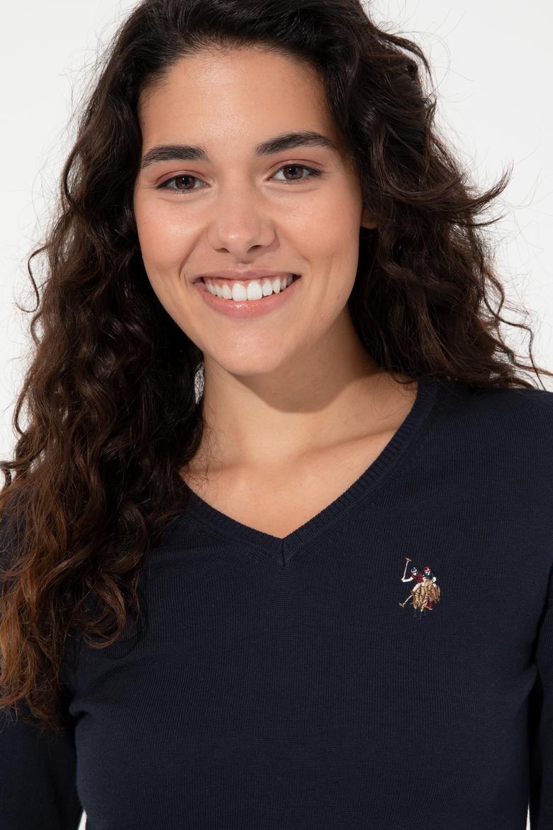 Kadın Lacivert Basic V Yaka Kazak - 50255648014