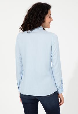 Kadın Açık Mavi Viskon Gömlek Uzunkol Basic - 50254550010