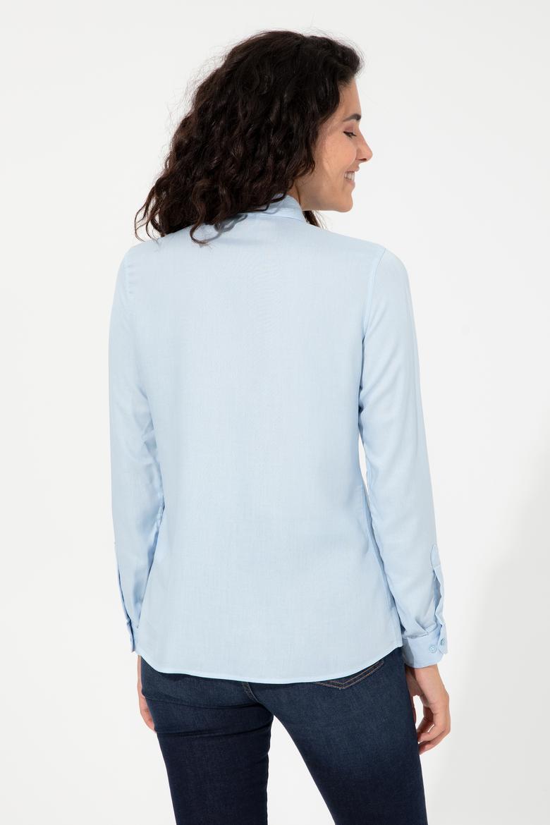 Kadın Açık Mavi Viskon Gömlek Uzunkol Basic - 50254550010