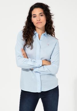 Kadın Açık Mavi Viskon Gömlek Uzunkol Basic - 50254550010