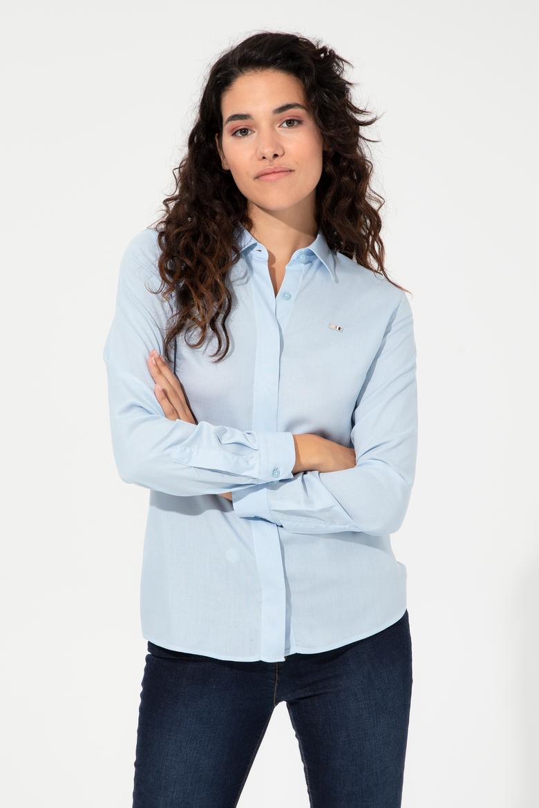 Kadın Açık Mavi Viskon Gömlek Uzunkol Basic - 50254550010