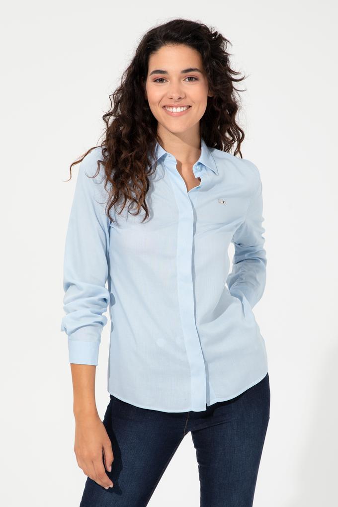 Kadın Açık Mavi Viskon Gömlek Uzunkol Basic