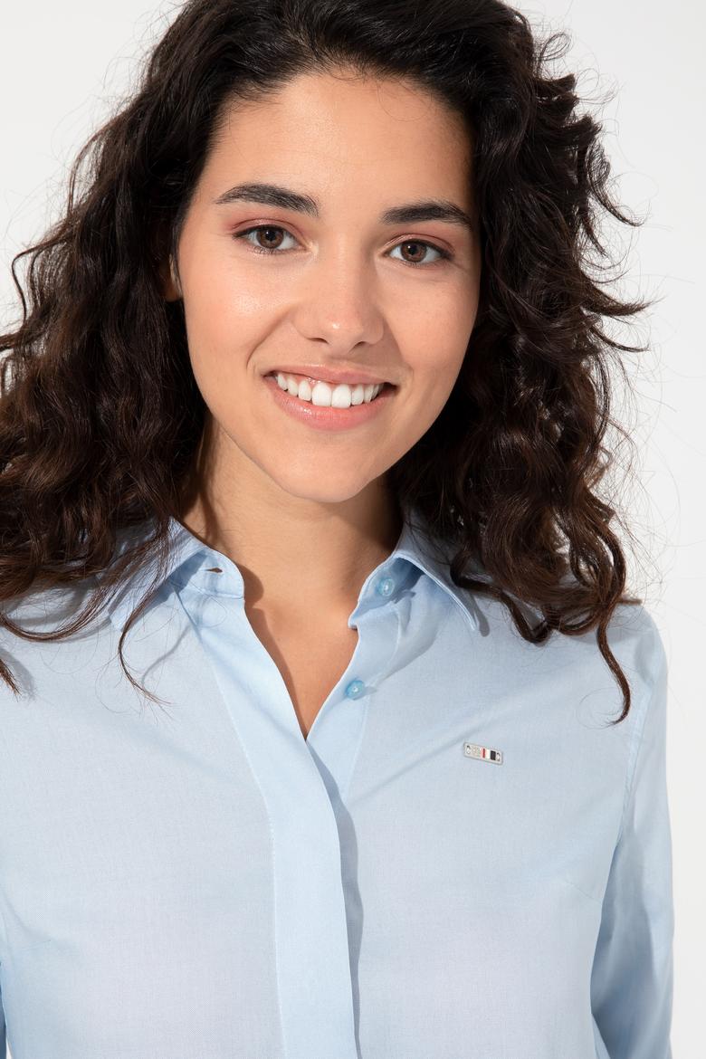 Kadın Açık Mavi Viskon Gömlek Uzunkol Basic - 50254550010