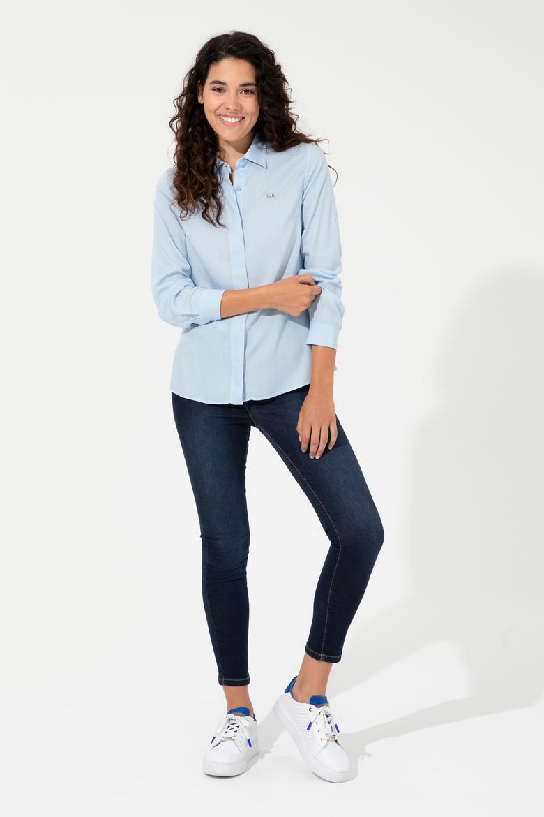 Kadın Açık Mavi Viskon Gömlek Uzunkol Basic - 50254550010