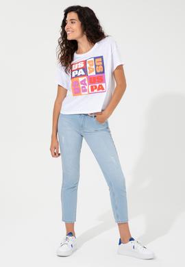 Kadın Mavi Bisiklet Yaka Crop Tişört - 50249005016