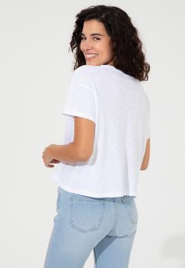 Kadın Mavi Bisiklet Yaka Crop Tişört - 50249005016