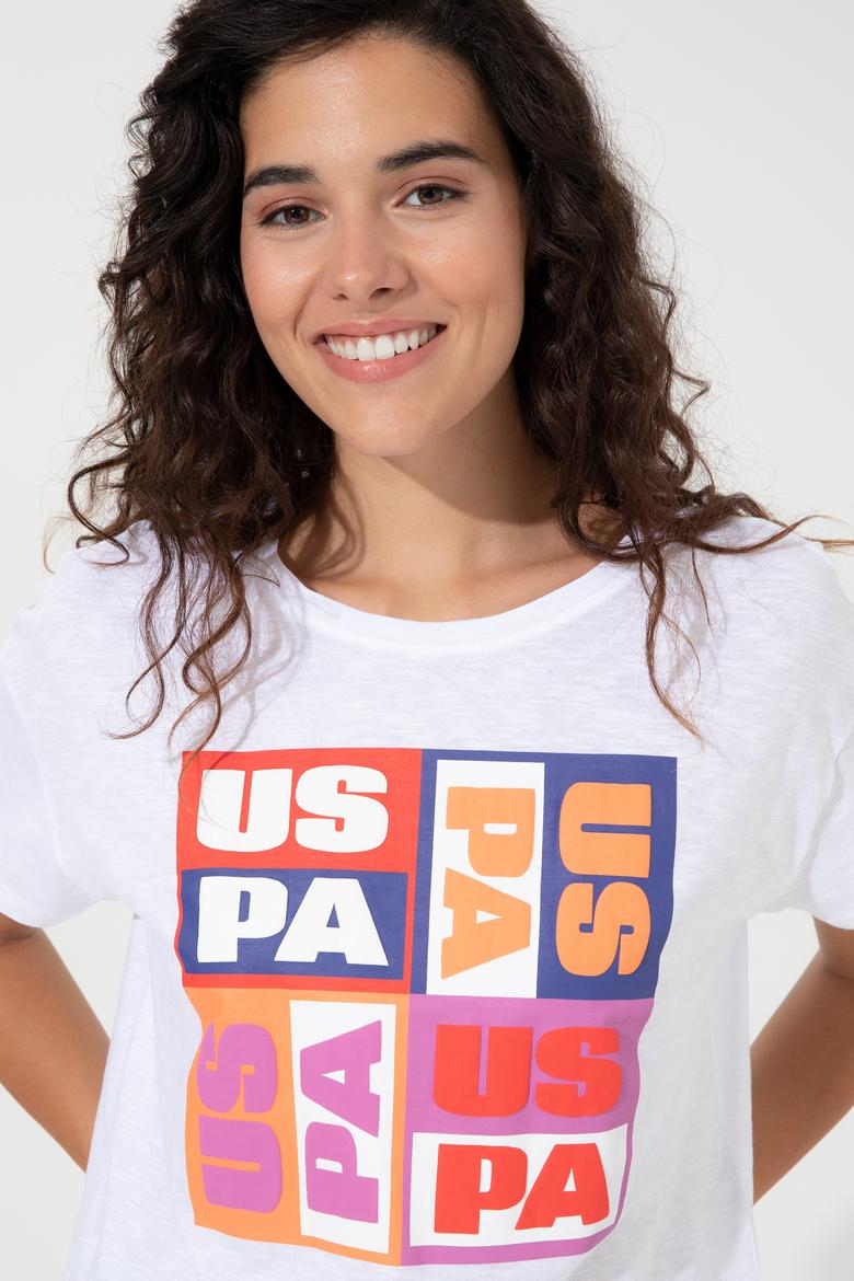 Kadın Mavi Bisiklet Yaka Crop Tişört