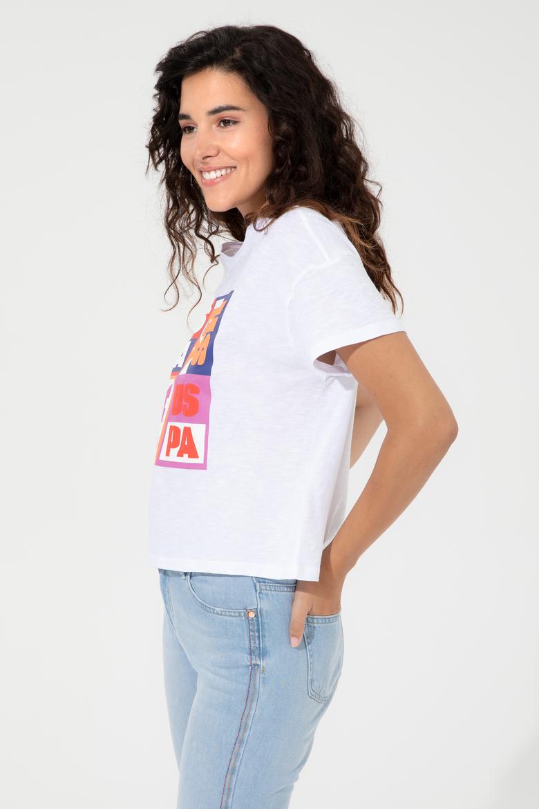 Kadın Mavi Bisiklet Yaka Crop Tişört - 50249005016