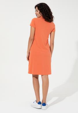 Kadın Turuncu Polo Yaka Örme Elbise - 50249019024
