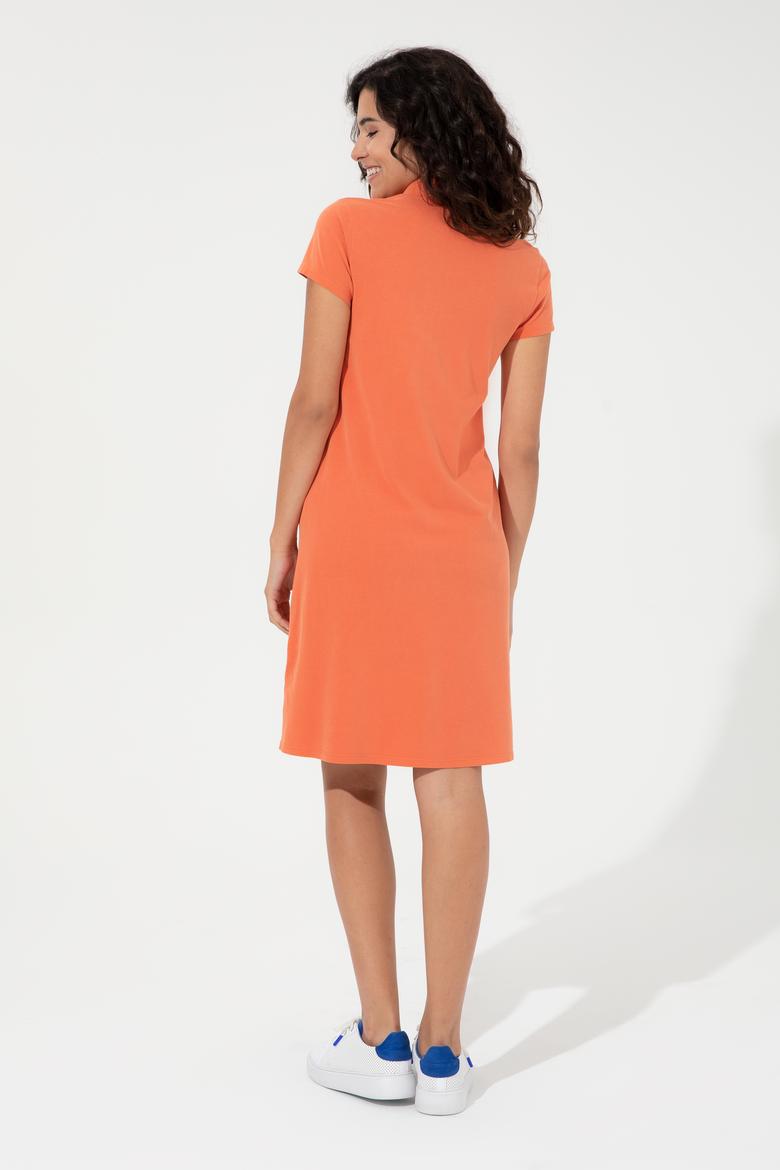 Kadın Turuncu Polo Yaka Örme Elbise - 50249019024