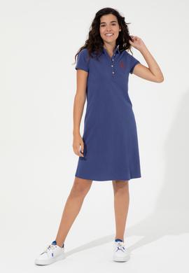 Kadın Mavi Polo Yaka Örme Elbise - 50249019040