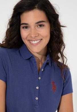 Kadın Mavi Polo Yaka Örme Elbise - 50249019040