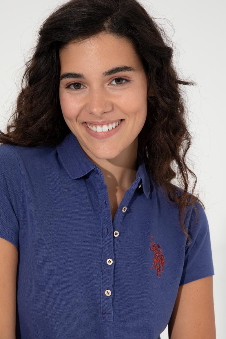 Kadın Mavi Polo Yaka Örme Elbise - 50249019040