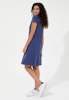 Kadın Mavi Polo Yaka Örme Elbise - 50249019040