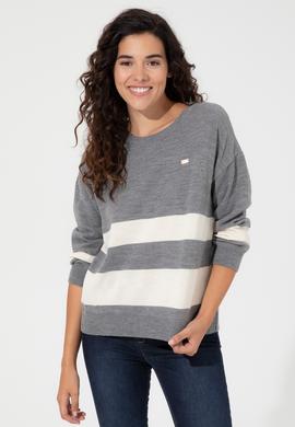 Kadın Gri Melanj Bisiklet Yaka Kazak - 50252218031