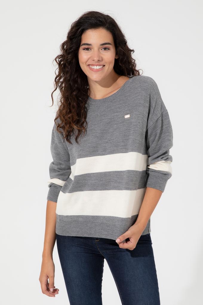 Kadın Gri Melanj Bisiklet Yaka Kazak