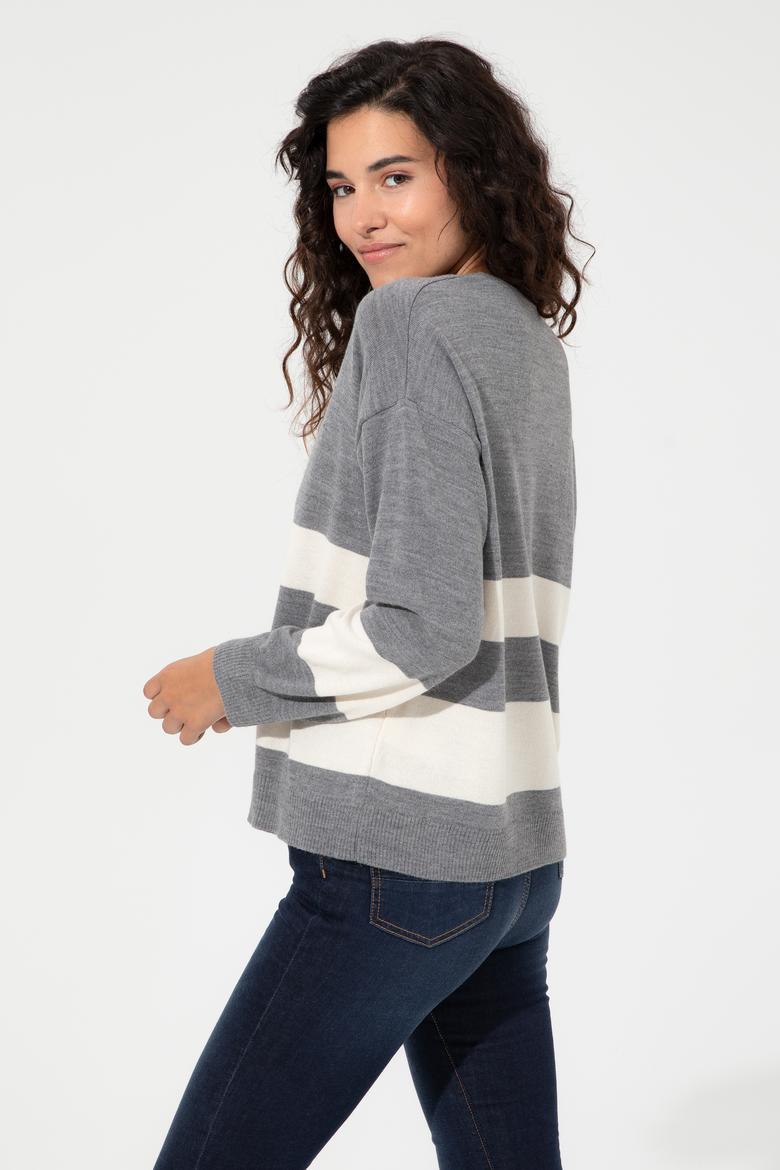 Kadın Gri Melanj Bisiklet Yaka Kazak - 50252218031