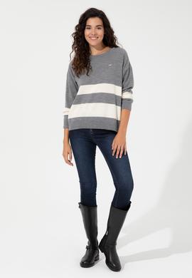 Kadın Gri Melanj Bisiklet Yaka Kazak - 50252218031